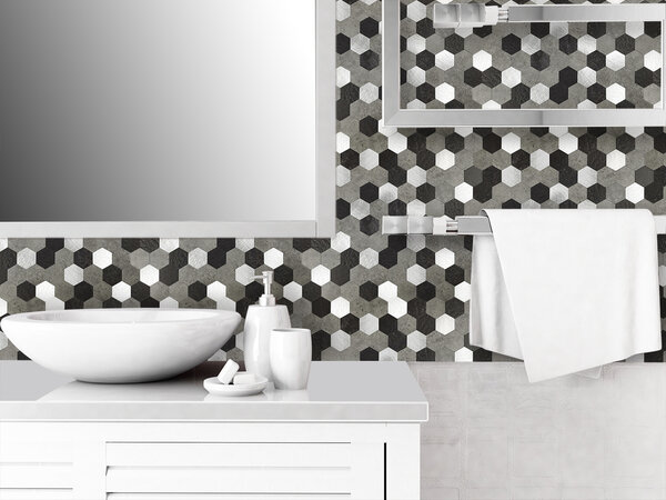 Oppio Grijs-Zwart MIX HEXAGON - Zelfklevend Mozaiek 288x280x4mm Oppio Grijs-Zwart MIX HEXAGON - Zelfklevend Mozaiek 288x280x4mm