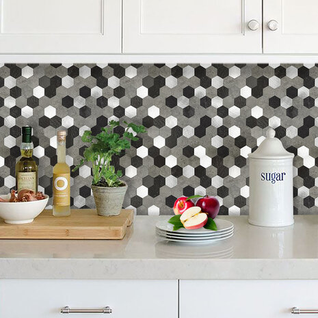 Oppio Grijs-Zwart MIX HEXAGON - Zelfklevend Mozaiek 288x280x4mm Oppio Grijs-Zwart MIX HEXAGON - Zelfklevend Mozaiek 288x280x4mm