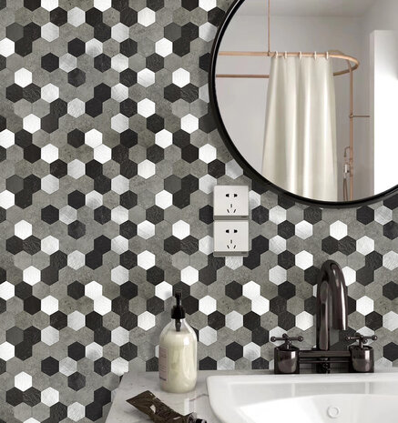 Oppio Grijs-Zwart MIX HEXAGON - Zelfklevend Mozaiek 288x280x4mm Oppio Grijs-Zwart MIX HEXAGON - Zelfklevend Mozaiek 288x280x4mm