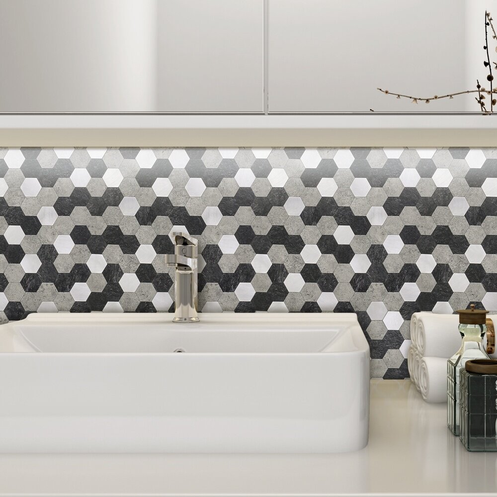 Oppio Grijs-Zwart MIX HEXAGON - Zelfklevend Mozaiek 288x280x4mm Oppio Grijs-Zwart MIX HEXAGON - Zelfklevend Mozaiek 288x280x4mm