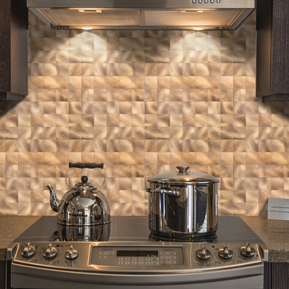 Oppio XL Geborsteld Brons - Grote blokken - Zelfklevend Mozaiek 305x305x4mm Oppio XL Geborsteld Brons - Grote blokken - Zelfklevend Mozaiek 305x305x4mm