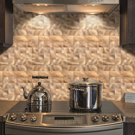 Oppio XL Geborsteld Brons - Grote blokken - Zelfklevend Mozaiek 305x305x4mm Oppio XL Geborsteld Brons - Grote blokken - Zelfklevend Mozaiek 305x305x4mm