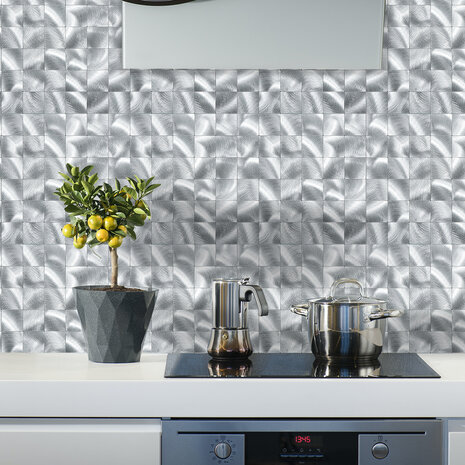 Oppio XL Geborsteld Zilver - Grote blokken - Zelfklevend Mozaiek 305x305x4mm