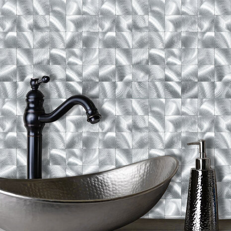 Oppio XL Geborsteld Zilver - Grote blokken - Zelfklevend Mozaiek 305x305x4mm