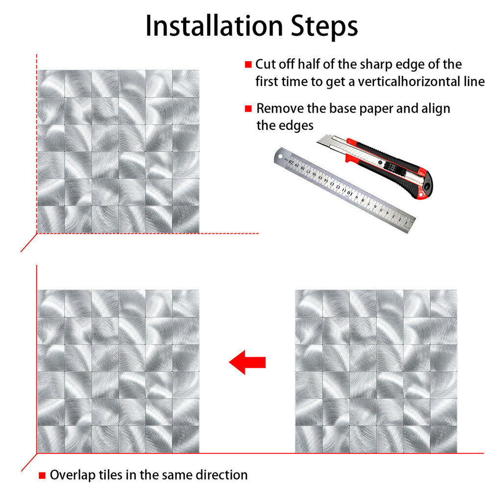 Oppio XL Geborsteld Zilver - Grote blokken - Zelfklevend Mozaiek 305x305x4mm