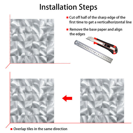 Oppio XL Geborsteld Zilver - Grote blokken - Zelfklevend Mozaiek 305x305x4mm