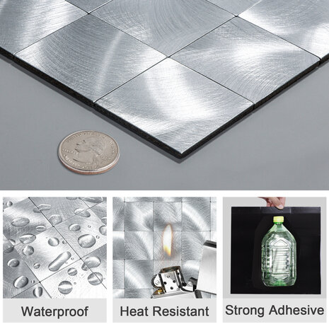 Oppio XL Geborsteld Zilver - Grote blokken - Zelfklevend Mozaiek 305x305x4mm