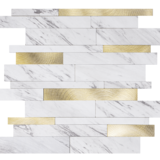 Oppio Wit Marmerlook met GOUDEN ALU Wildverband - Zelfklevend Mozaiek 303x298x4mm Oppio Wit Marmerlook met GOUDEN ALU Wildverband - Zelfklevend Mozaiek 303x298x4mm