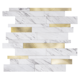 Oppio Wit Marmerlook met GOUDEN ALU Wildverband - Zelfklevend Mozaiek 303x298x4mm