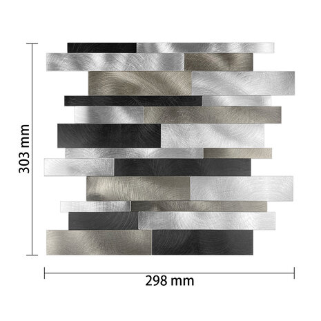 Oppio Zilver-Zwart Geborsteld ALU Wildverband - Zelfklevend Mozaiek 303x298x4mm