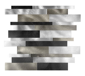 Oppio Zilver-Zwart Geborsteld ALU Wildverband - Zelfklevend Mozaiek 303x298x4mm Oppio Zilver-Zwart Geborsteld ALU Wildverband - Zelfklevend Mozaiek 303x298x4mm