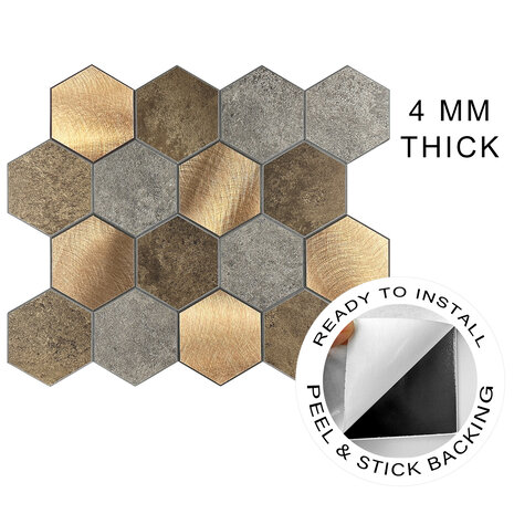 Oppio Koper XL Taupe Grijs HEXAGON  - Zelfklevend Mozaiek 29.2x25.4x4mm