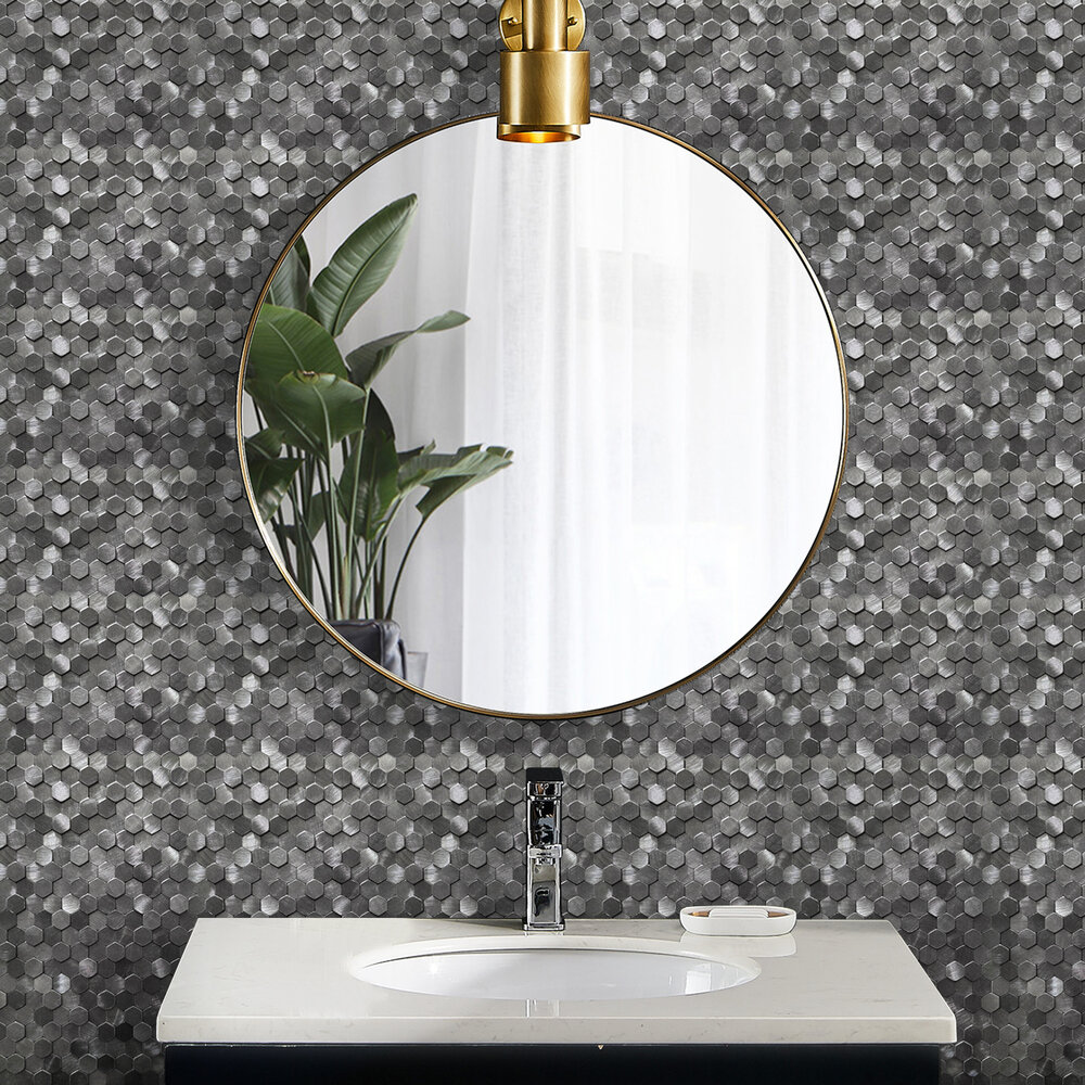 Oppio Gunmetal MINI Hexagon - Zelfklevend Mozaiek 305.9x306.8x4mm