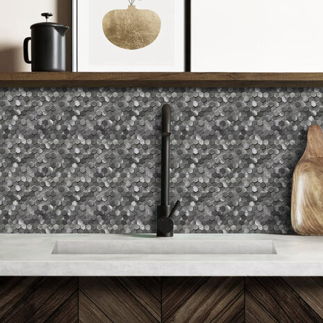 Oppio Gunmetal MINI Hexagon - Zelfklevend Mozaiek 305.9x306.8x4mm