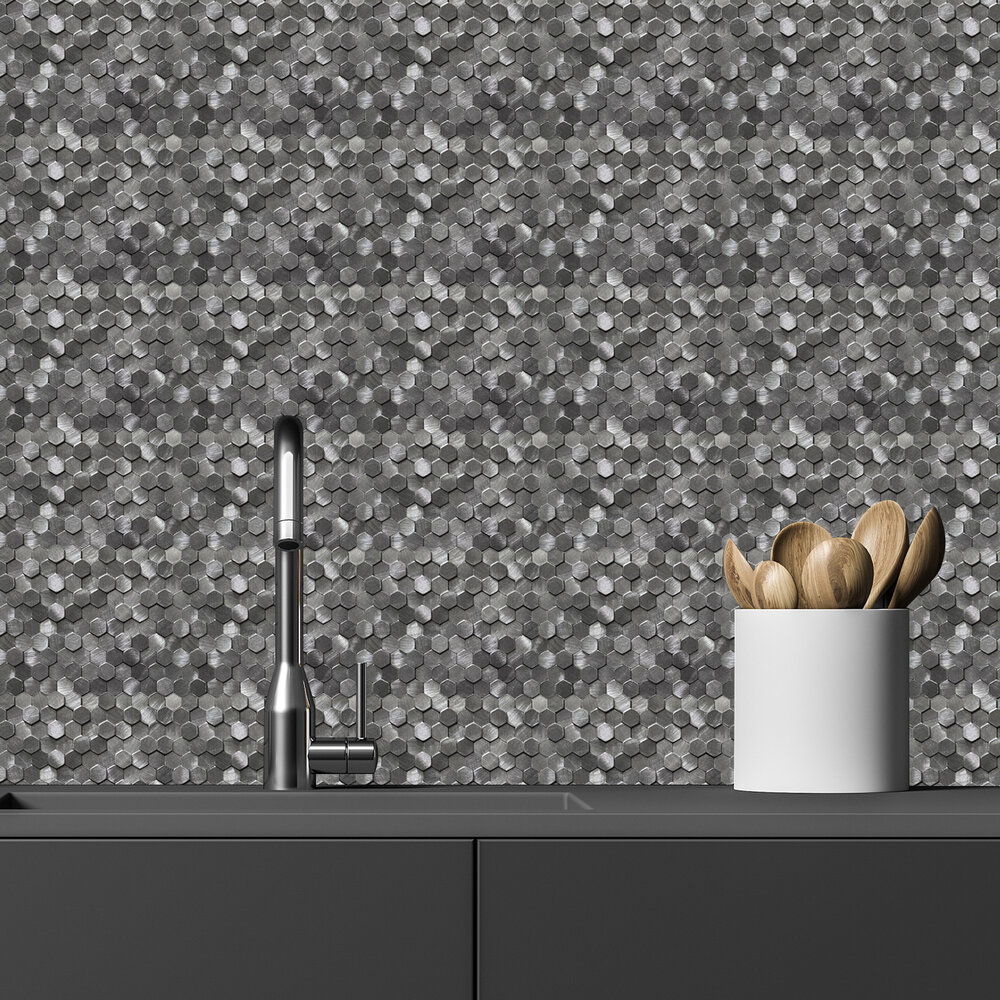 Oppio Gunmetal MINI Hexagon - Zelfklevend Mozaiek 305.9x306.8x4mm