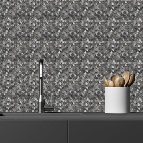 Oppio Gunmetal MINI Hexagon - Zelfklevend Mozaiek 305.9x306.8x4mm