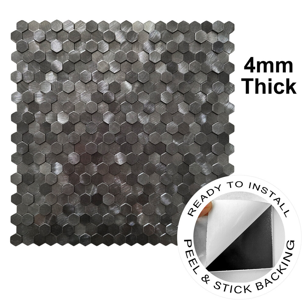 Oppio Gunmetal MINI Hexagon - Zelfklevend Mozaiek 305.9x306.8x4mm