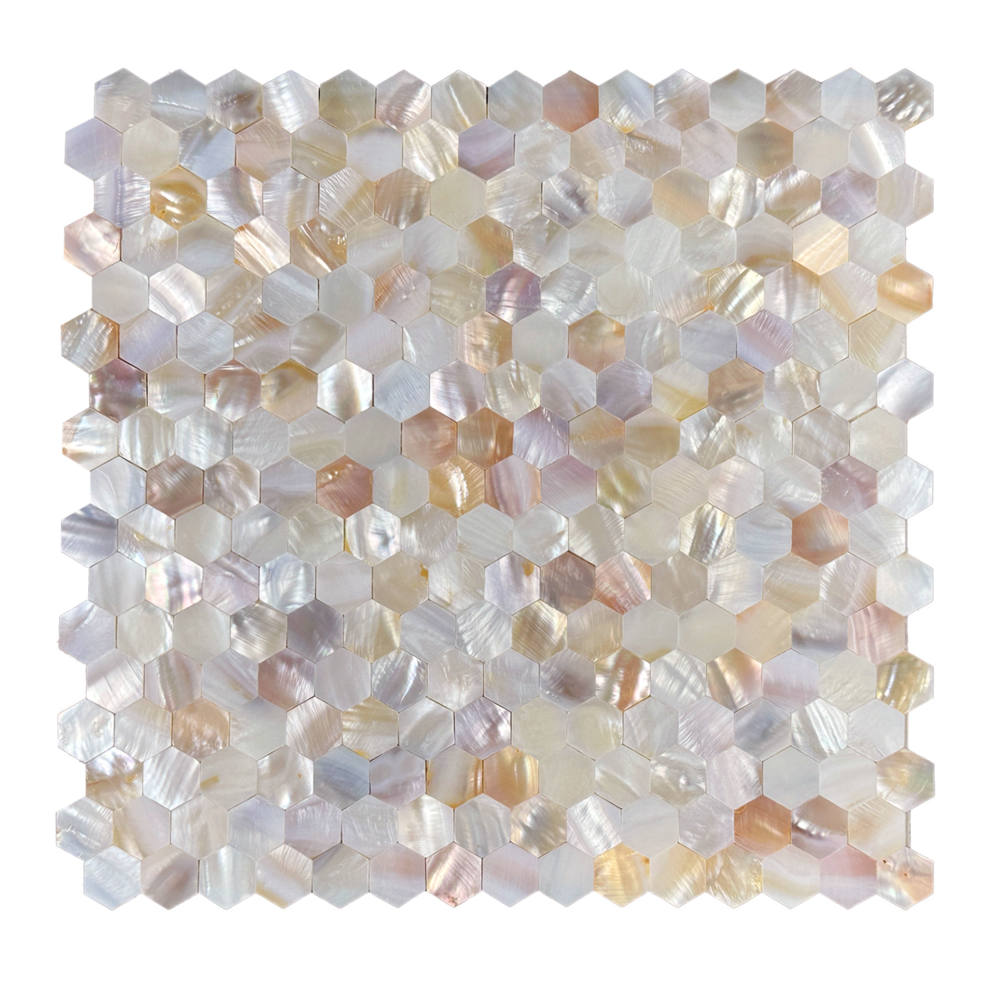 Oppio SHELL Tiles - Mother of PEARL HEXAGON wit - Zelfklevend Mozaiek 305x305x3.3mm Oppio SHELL Tiles - Mother of PEARL HEXAGON wit - Zelfklevend Mozaiek 305x305x3.3mm
