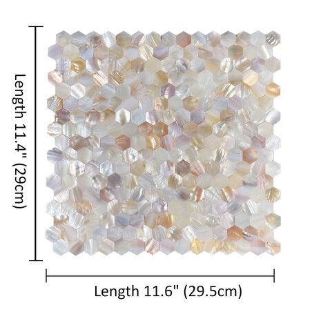 Oppio SHELL Tiles - Mother of PEARL HEXAGON wit - Zelfklevend Mozaiek 305x305x3.3mm Oppio SHELL Tiles - Mother of PEARL HEXAGON wit - Zelfklevend Mozaiek 305x305x3.3mm