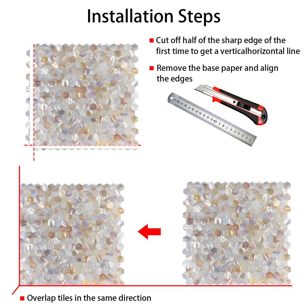Oppio SHELL Tiles - Mother of PEARL HEXAGON wit - Zelfklevend Mozaiek 305x305x3.3mm Oppio SHELL Tiles - Mother of PEARL HEXAGON wit - Zelfklevend Mozaiek 305x305x3.3mm