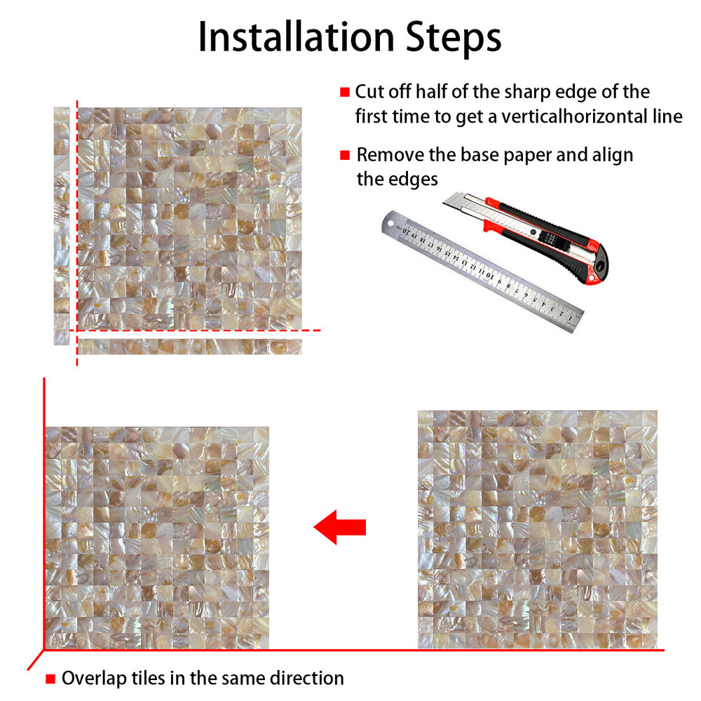 Oppio  SHELL Tiles - Beige - Mother of PEARL - Zelfklevend Mozaiek 305x305x3.3mm