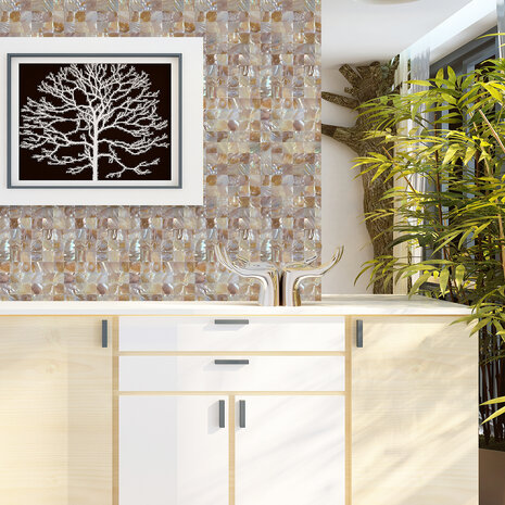 Oppio  SHELL Tiles - Beige - Mother of PEARL - Zelfklevend Mozaiek 305x305x3.3mm