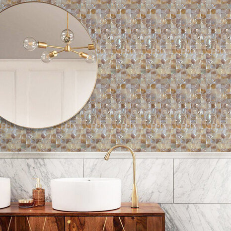 Oppio  SHELL Tiles - Beige - Mother of PEARL - Zelfklevend Mozaiek 305x305x3.3mm
