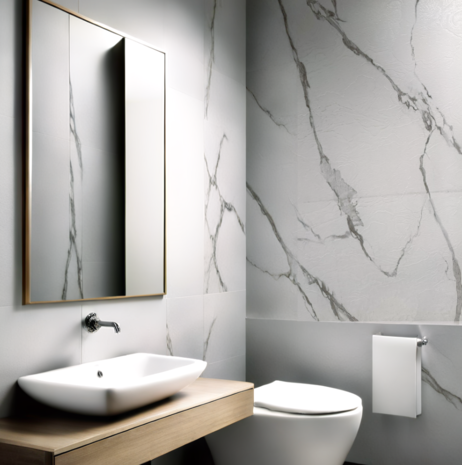 Oppio €84 PER PANEEL - 120x280x0,3 cm - PVC Wandpaneel MAT Calacatta Marmer Wit / Grijs