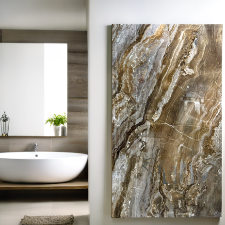 Oppio €79 PER PANEEL - 120x280x0,3 cm - PVC Wandpaneel Milos Bruin Marmerlook Hoogglans -