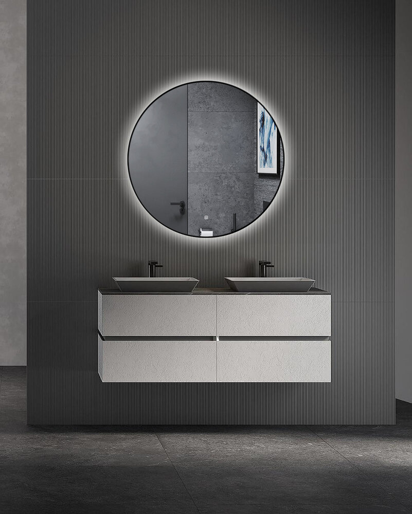 Oppio LUNA - 80 CM ( ZWART ) Badkamerspiegel met verlichting