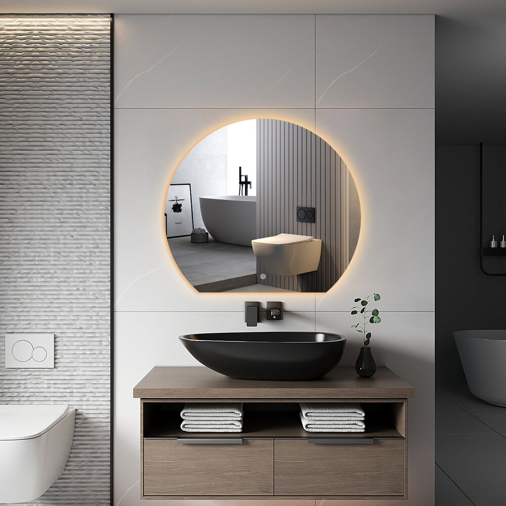 Oppio DECO - 60 CM ( Randloos ) Halfrond Toilet / Badkamerspiegel met verlichting Oppio DECO - 60 CM ( Randloos ) Halfrond Toilet / Badkamerspiegel met verlichting