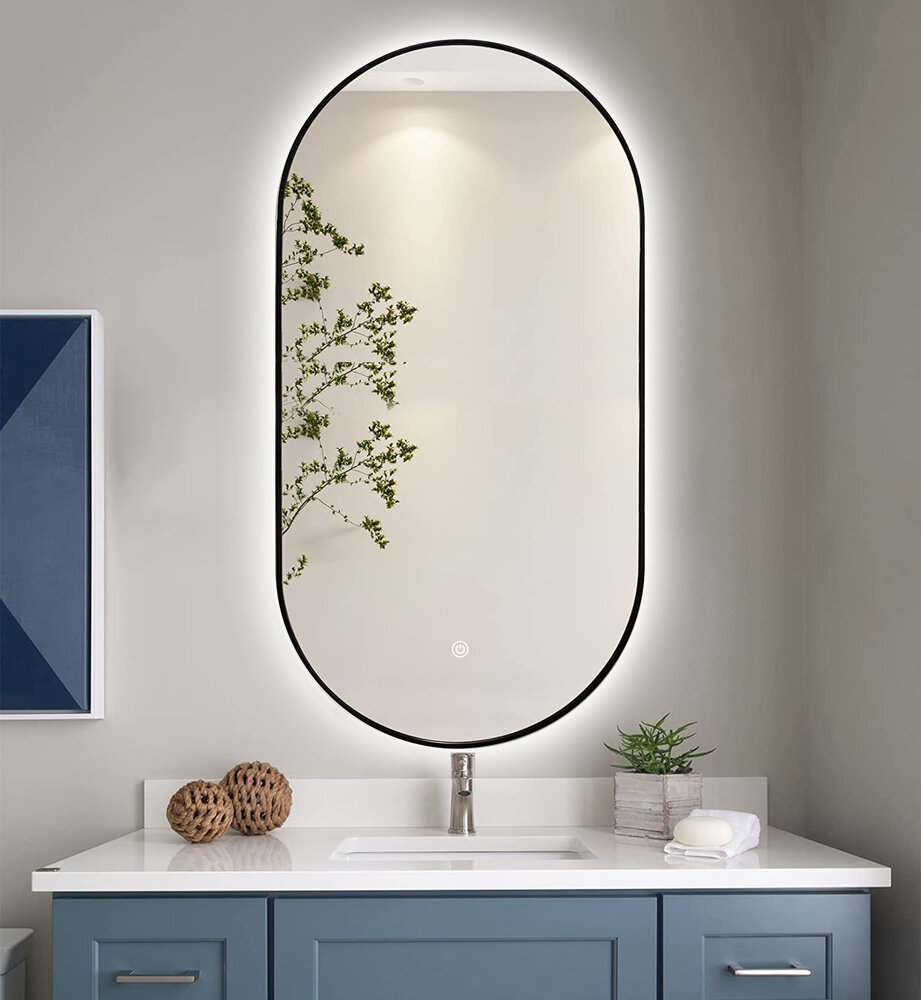 Oppio ELLIPS - 40x75 CM ( ZWART ) Toilet / Badkamerspiegel met verlichting