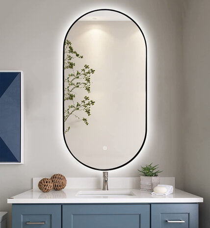 Oppio ELLIPS - 40x75 CM ( ZWART ) Toilet / Badkamerspiegel met verlichting