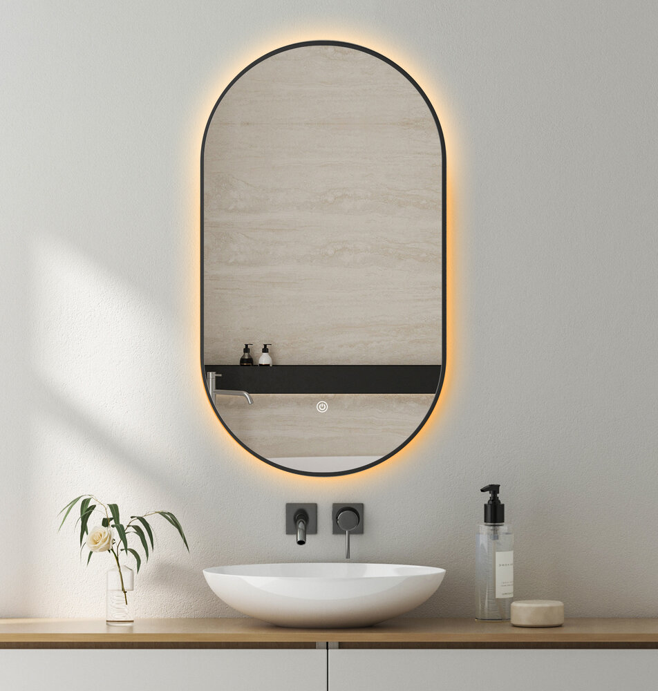 Oppio ELLIPS - 40x75 CM ( ZWART ) Toilet / Badkamerspiegel met verlichting