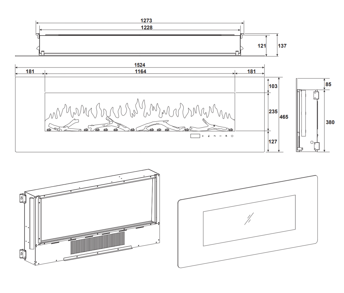 Oppio New York - 152 CM OPBOUW Elektrische Sfeerhaard MET VERWARMING + WIFI + APP FUNCTIE Oppio New York - 152 CM OPBOUW Elektrische Sfeerhaard MET VERWARMING + WIFI + APP FUNCTIE