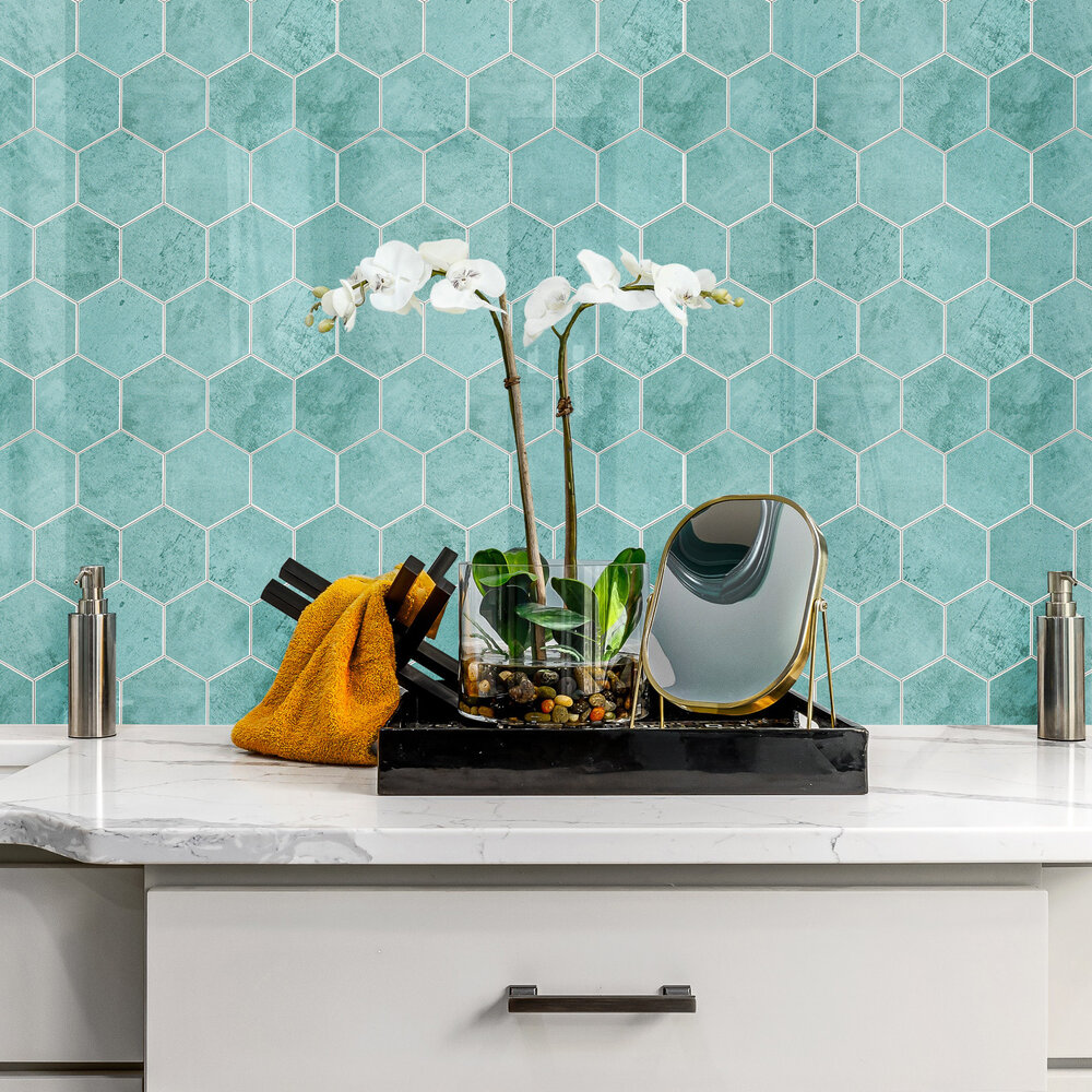 Oppio BALTIC BLUE Hexagon - Zelfklevende Mozaïek 29.2x25.4x3.3 mm