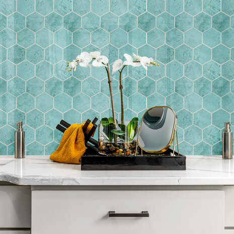 Oppio BALTIC BLUE Hexagon - Zelfklevende Mozaïek 29.2x25.4x3.3 mm