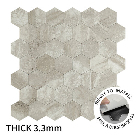 Oppio XL Stone Taupe HEXAGON - Zelfklevend Mozaïek 290x288mm Oppio XL Stone Taupe HEXAGON - Zelfklevend Mozaïek 290x288mm