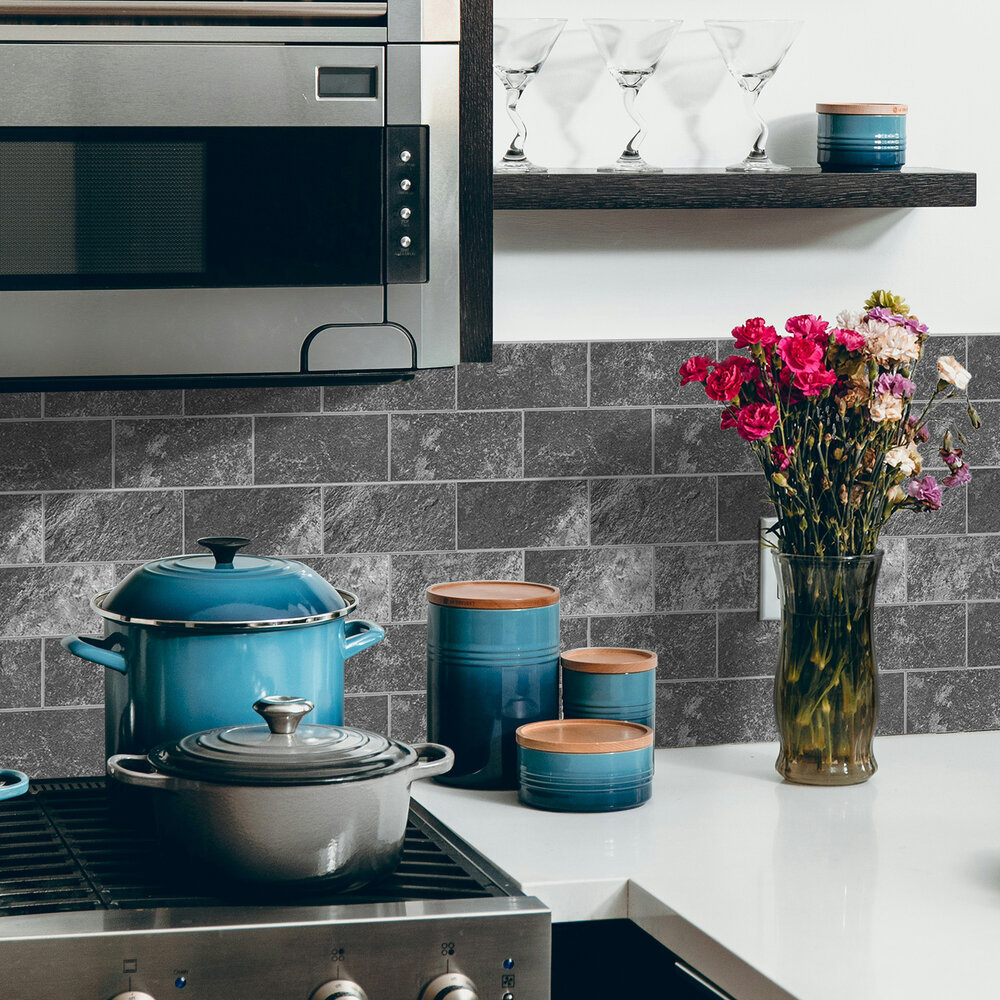 Oppio Antraciet Leisteen METRO - Zelfklevende Mozaïek 30.5x30.5x4 mm