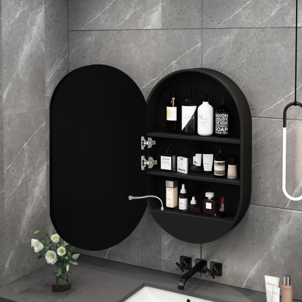 Oppio LINA Zwart – Spiegelkast 40×80 Badkamerspiegel met verlichting