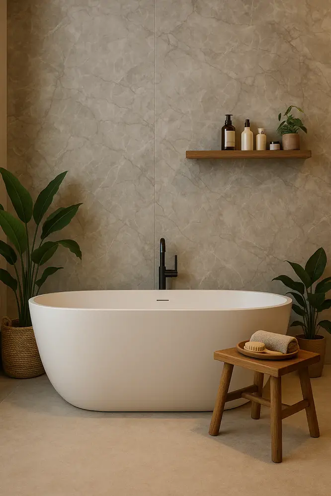 Oppio €84 PER PANEEL - 120x280x0,3 cm - PVC Wandpaneel MAT Marmerlook Taupe
