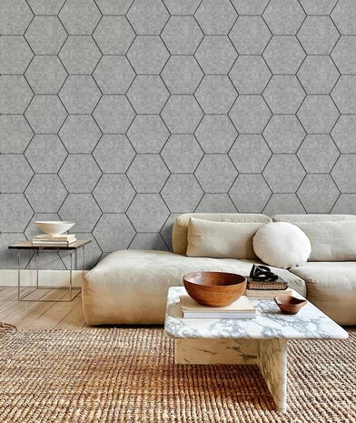 Oppio OPPIO Viltpaneel Licht Grijs - HEXAGON - 280x60 cm - Brandvertragend & Geluiddempend