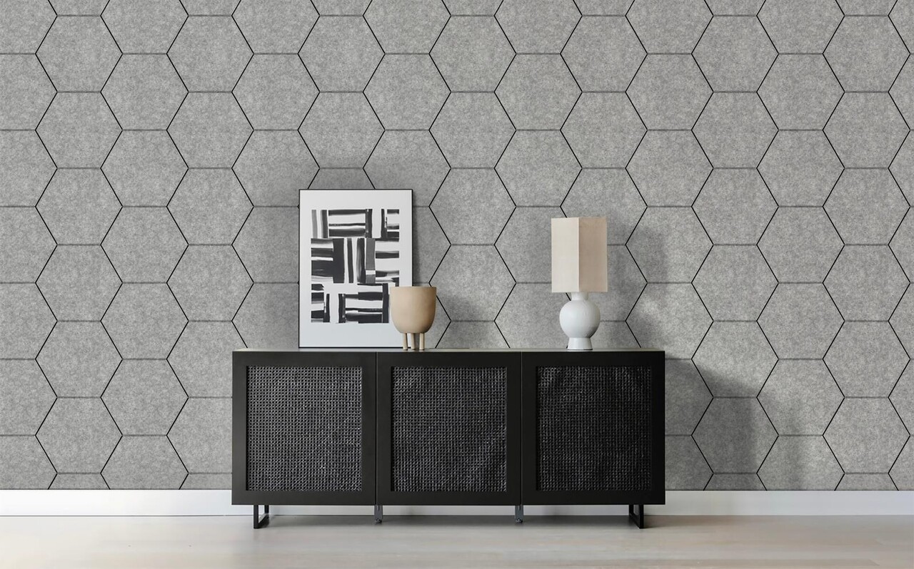 Oppio OPPIO Viltpaneel Licht Grijs - HEXAGON - 280x60 cm - Brandvertragend & Geluiddempend