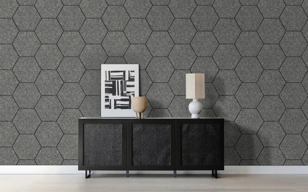 Oppio OPPIO Viltpaneel Grijs - HEXAGON - 60x280 cm - Brandvertragend & Geluiddempend