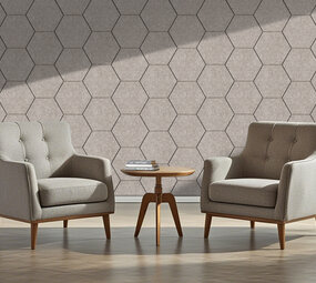 Oppio OPPIO Viltpaneel TAUPE - HEXAGON - 60x280 cm - Brandvertragend & Geluiddempend Oppio OPPIO Viltpaneel TAUPE - HEXAGON - 60x280 cm - Brandvertragend & Geluiddempend