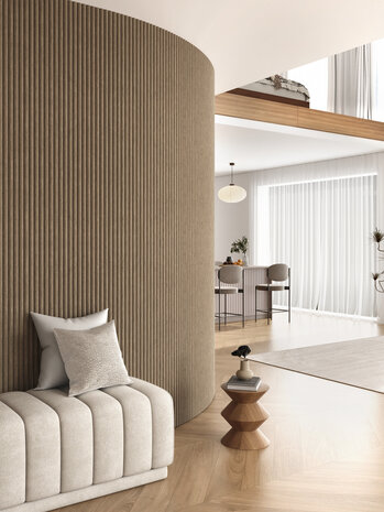 Oppio RONDE LATTEN - WALNOOT Eiken akoestische wand panelen lattenwand met Vilt