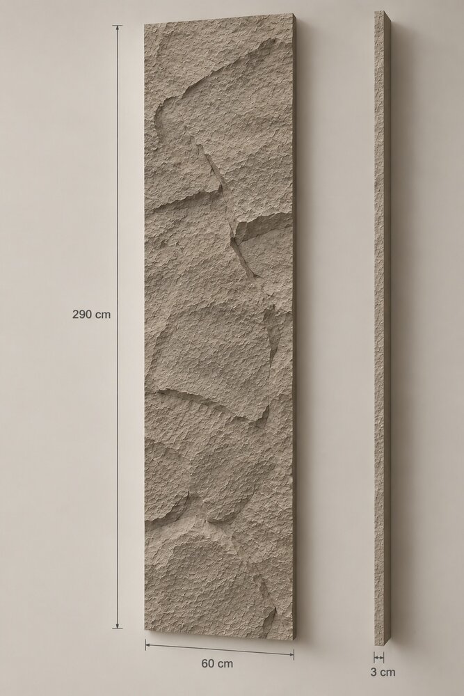 Oppio 3D XXL CEMENT GREY Rotswand Wandpaneel 60x290