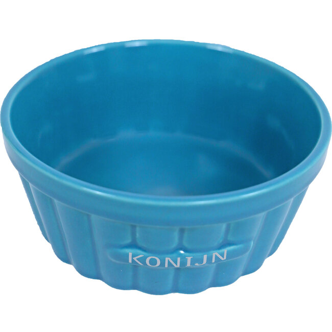 Bean rabbit feeding bowl stone ribbed blue, 12 cm