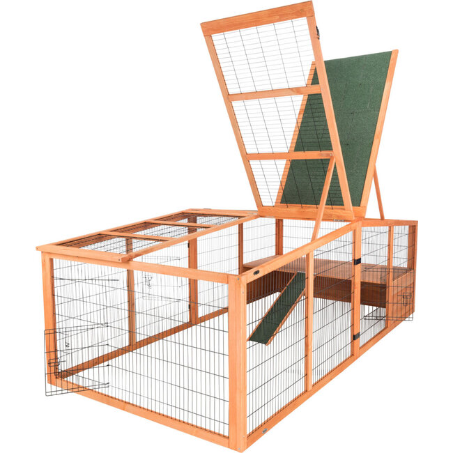 Trixie Natura Ren met Afdekking XL - Buitenren van grenenhout voor konijnen, cavia's en andere knaagdieren - 233 × 79 × 116 cm