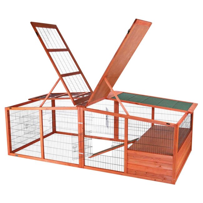 Trixie Natura Ren met Afdekking XL - Buitenren van grenenhout voor konijnen, cavia's en andere knaagdieren - 233 × 79 × 116 cm